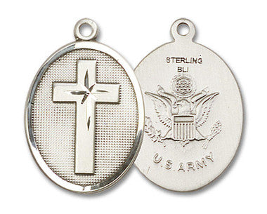 Large Army Cross Medal - Sterling Silver 1 1/8" x 3/4" Oval Pendant (0783SS2)