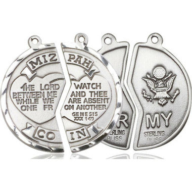 Large Army Mizpah Medal Necklaces - Sterling Silver Pendant On 18" and 24" Chains (2012SS2)