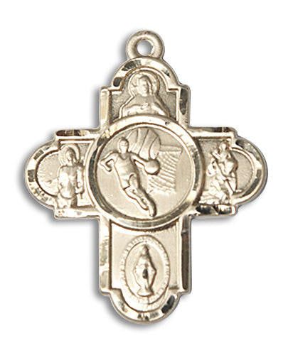 Large Basketball 5-Way Medal - 14kt Gold 1 1/8 x 1 5/8 Pendant 5742