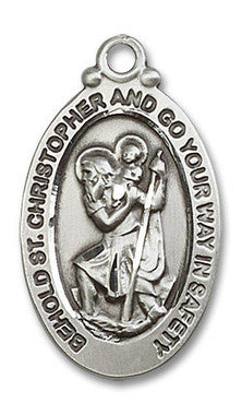 Large Behold St. Christopher Medal - Sterling Silver 1 1/8" x 5/8" Oval Pendant (4145CSS)