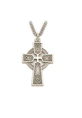 Large Celtic Cross Necklace - Sterling Silver Pendant on 24" Stainless Steel Chain (SX8968SH)