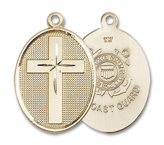 Large Coast Guard Cross Medal - 14kt Gold 1 1/8 x 3/4 Oval Pendant 0783