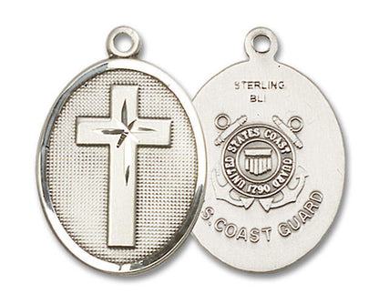 Large Coast Guard Cross Medal - Sterling Silver 1 1/8 x 3/4 Oval Pendant 0783SS3