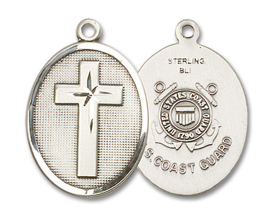 Large Coast Guard Cross Medal - Sterling Silver 1 1/8 x 3/4 Oval Pendant 0783SS3