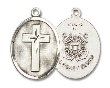 Large Coast Guard Cross Medal - Sterling Silver 1 1/8" x 3/4" Oval Pendant (0783SS3)