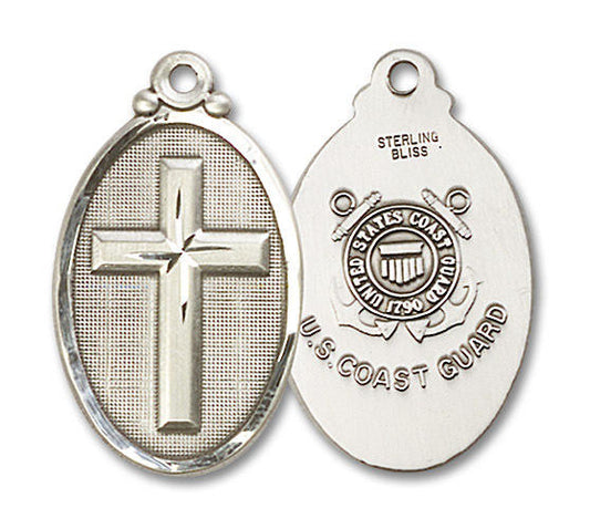 Large Coast Guard Cross Medal - Sterling Silver 1 1/8 x 5/8 Oval Pendant 4145YSS3