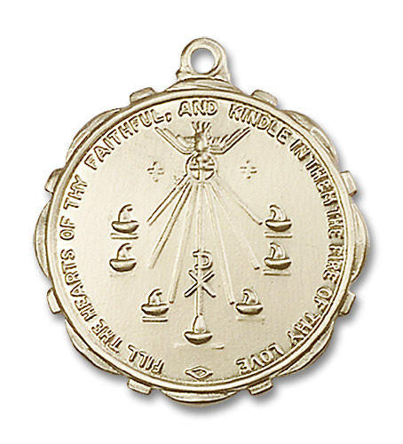 Large Confirmation Seven Gifts Medal - 14kt Gold 1 x 7/8 Round Pendant 5897