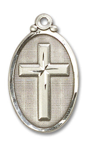 Large Cross Medal - Sterling Silver 1 1/8 x 5/8 Oval Pendant 4145YSS