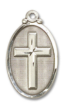 Large Cross Medal - Sterling Silver 1 1/8" x 5/8" Oval Pendant (4145YSS)