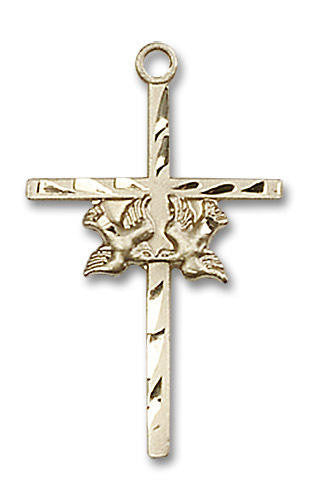 Large Cross with Two Doves Pendant - 14kt Gold 1 x 5/8 5927
