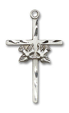 Large Cross with Two Doves Pendant - Sterling Silver 1" x 5/8" (5927SS)