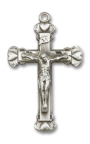 Large Crucifix With Hearts Pendant - Sterling Silver 1 1/8 x 5/8 0620SS