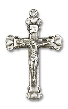 Large Crucifix With Hearts Pendant - Sterling Silver 1 1/8" x 5/8" (0620SS)