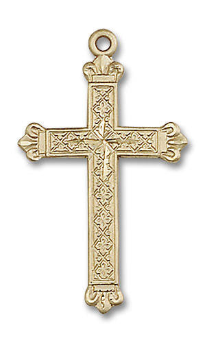 Large Embellished Cross Pendant - 14kt Gold 1 1/8 x 5/8 5418