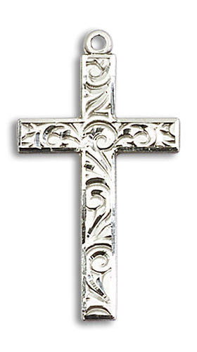 Large Embellished Cross Pendant - Sterling Silver 1 1/4 x 5/8 0652YSS