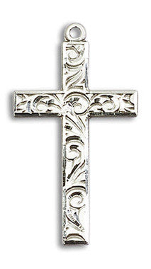 Large Embellished Cross Pendant - Sterling Silver 1 1/4" x 5/8" (0652YSS)