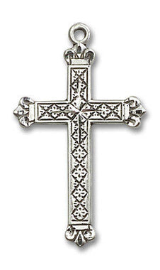 Large Embellished Cross Pendant - Sterling Silver 1 1/8" x 5/8" (5418SS)