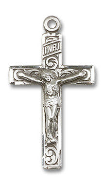 Large Embellished Crucifix Pendant - Sterling Silver 1 1/4" x 3/4" (0652SS)