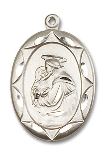 Large Embellished St Anthony Medal - Sterling Silver 1 x 5/8 Oval Pendant 0801DSS