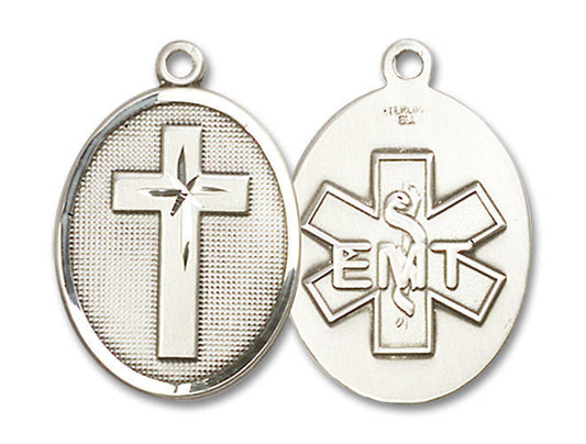Large EMT Cross Medal - Sterling Silver 1 1/8 x 3/4 Oval Pendant 0783SS10