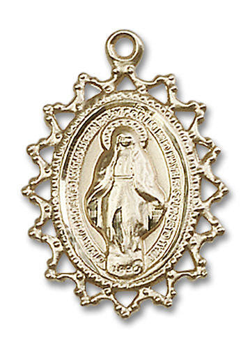 Large Filligree Miraculous Medal - 14kt Gold 1 x 3/4 Pendant 1619M