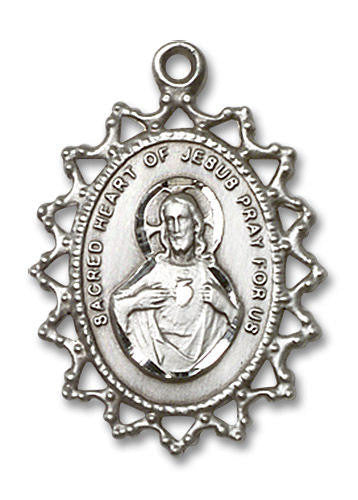 Large Filligree Scapular Medal - Sterling Silver 1 x 3/4 Pendant 1619SSS