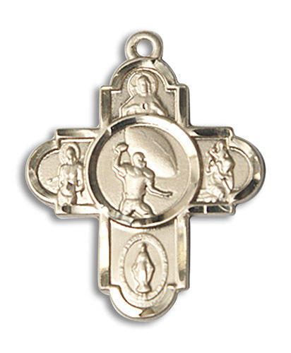 Large Football 5-Way Medal - 14kt Gold 1 1/8 x 1 5/8 Pendant 5741