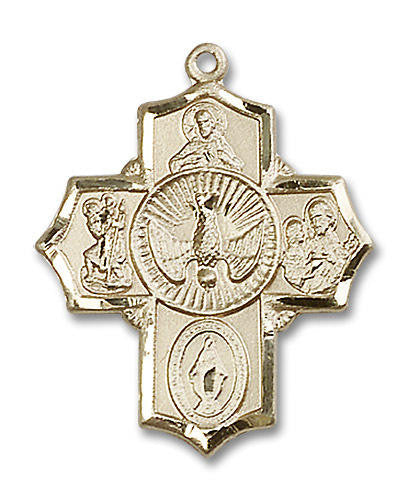 Large Holy Spirit 5-Way Medal - 14kt Gold 1 1/4 x 1 Pendant 5690