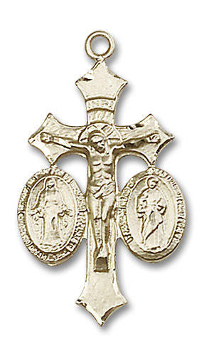Large Jesus, Mary and Joseph Crucifix Pendant - 14kt Gold 1 1/8 x 5/8 1485