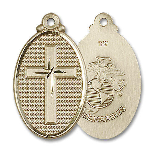 Large Marines Cross Medal - 14kt Gold 1 1/8 x 5/8 Oval Pendant 4145Y