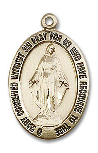Large Miraculous Medal - 14kt Gold 1 x 5/8 Oval Pendant 4025