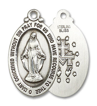 Large Miraculous Medal - Sterling Silver 1 1/8 x 5/8 Oval Pendant 4145MSS