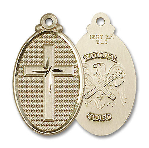 Large National Guard Cross Medal - 14kt Gold 1 1/8 x 5/8 Oval Pendant 4145Y
