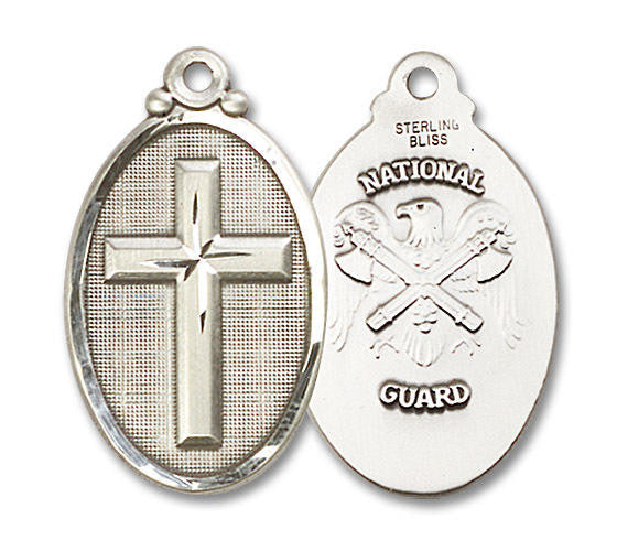 Large National Guard Cross Medal - Sterling Silver 1 1/8 x 5/8 Oval Pendant 4145YSS5