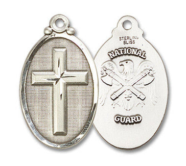 Large National Guard Cross Medal - Sterling Silver 1 1/8" x 5/8" Oval Pendant (4145YSS5)