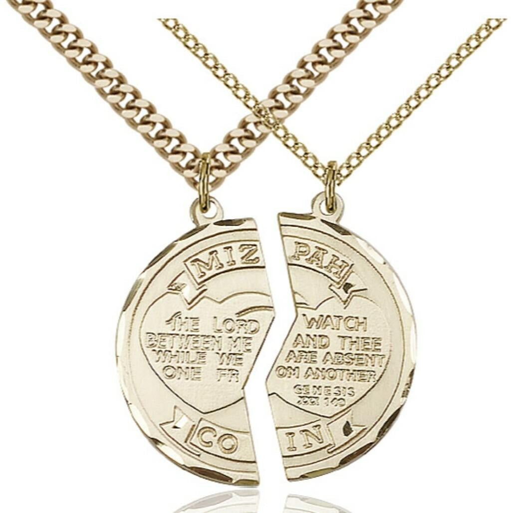 Large National Guard Mizpah Medal Necklaces - 14kt Gold Pendant On 18 and 24 Chains 2012