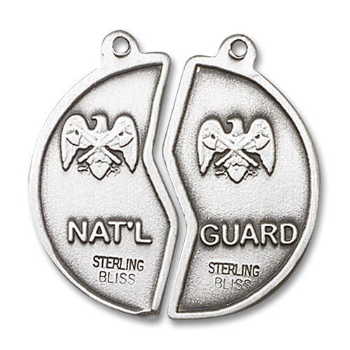 Large National Guard Mizpah Medal Necklaces - Sterling Silver Pendant On 18 and 24 Chains 2012SS5