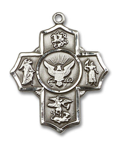 Large Navy 5-Way Medal - Sterling Silver 1 1/4 x 1 Pendant 5790SS6