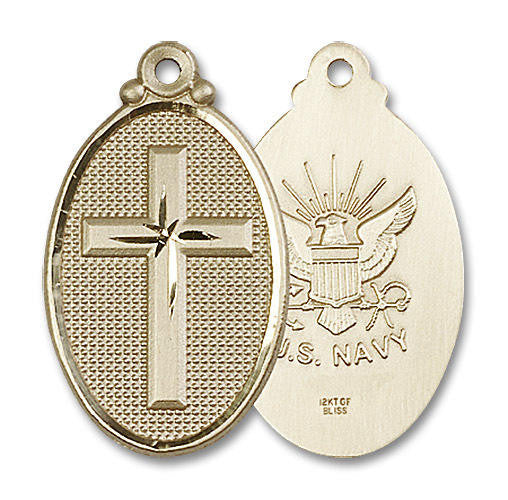 Large Navy Cross Medal - 14kt Gold 1 1/8 x 5/8 Oval Pendant 4145Y