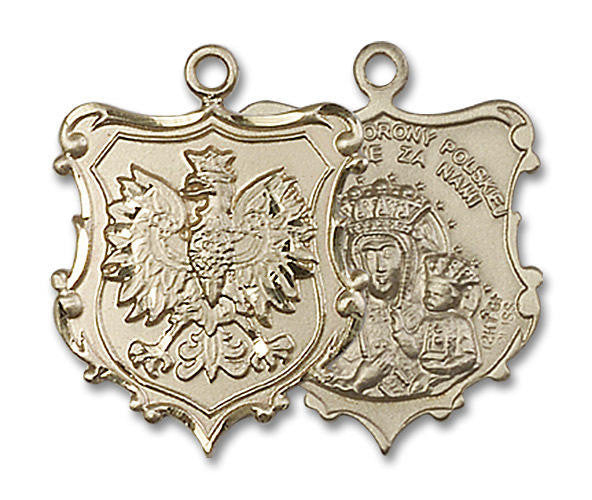 Large Our Lady of Czestochowa Falcon Medal - 14kt Gold 1 x 3/4 Oval Pendant 6094