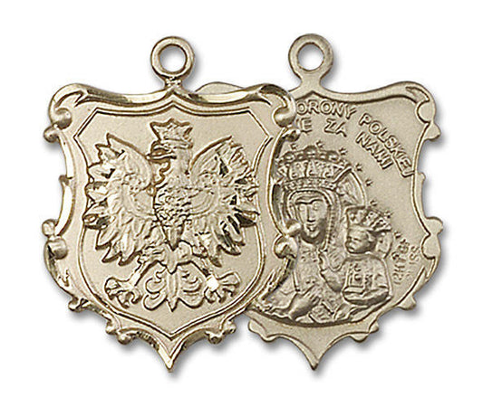 Large Our Lady of Czestochowa Falcon Medal - 14kt Gold 1 x 3/4 Oval Pendant 6094