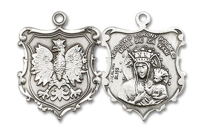 Large Our Lady of Czestochowa Falcon Medal - Sterling Silver 1 x 3/4 Oval Pendant 6094SS