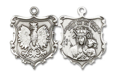 Large Our Lady of Czestochowa Falcon Medal - Sterling Silver 1" x 3/4" Oval Pendant (6094SS)