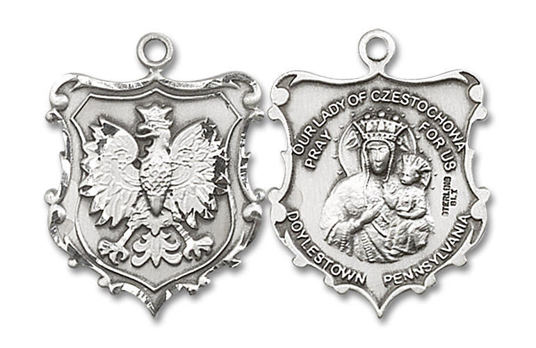 Large Our Lady of Czestochowa Shrine Medal - Sterling Silver 1 x 3/4 Pendant 6097SS