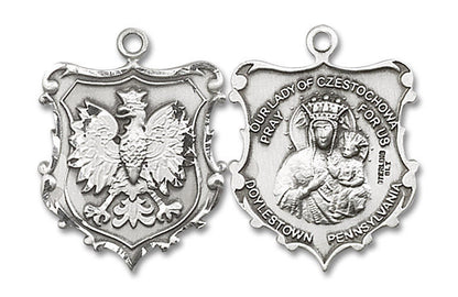 Large Our Lady of Czestochowa Shrine Medal - Sterling Silver 1 x 3/4 Pendant 6097SS