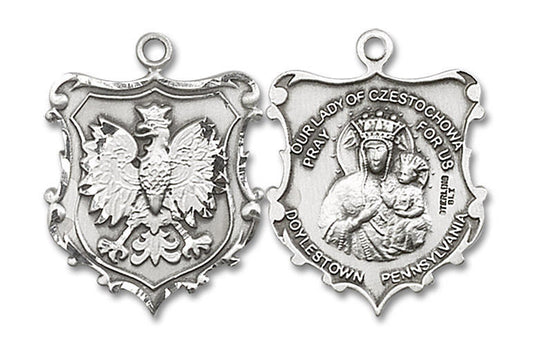 Large Our Lady of Czestochowa Shrine Medal - Sterling Silver 1 x 3/4 Pendant 6097SS
