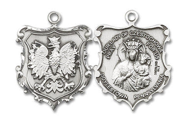 Large Our Lady of Czestochowa Shrine Medal - Sterling Silver 1" x 3/4" Pendant (6097SS)