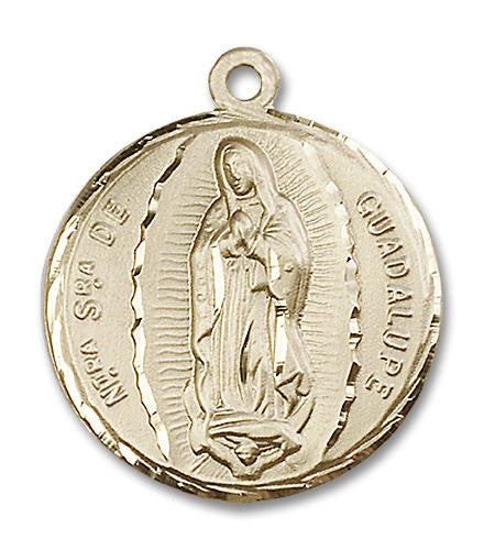 Large Our Lady of Guadalupe Medal - 14kt Gold 1 1/4 x 1 Round Pendant 5429