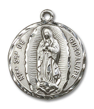 Large Our Lady of Guadalupe Medal - Sterling Silver 1 1/4" x 1" Round Pendant (5429SS)