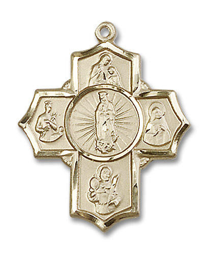 Large Our Lady of Guadalupe Motherhood 5-Way Medal - 14kt Gold 1 1/4 x 1 Pendant 5708SS